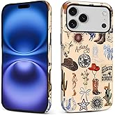 MQJCYB Case for iPhone 17 Pro Max,Hybrid Heavy Duty 2 in 1 Full Body Rugged Shockproof Protection Glossy Case for iPhone 17 Pro Max Cowgirl Western Country Cowboy Howdy