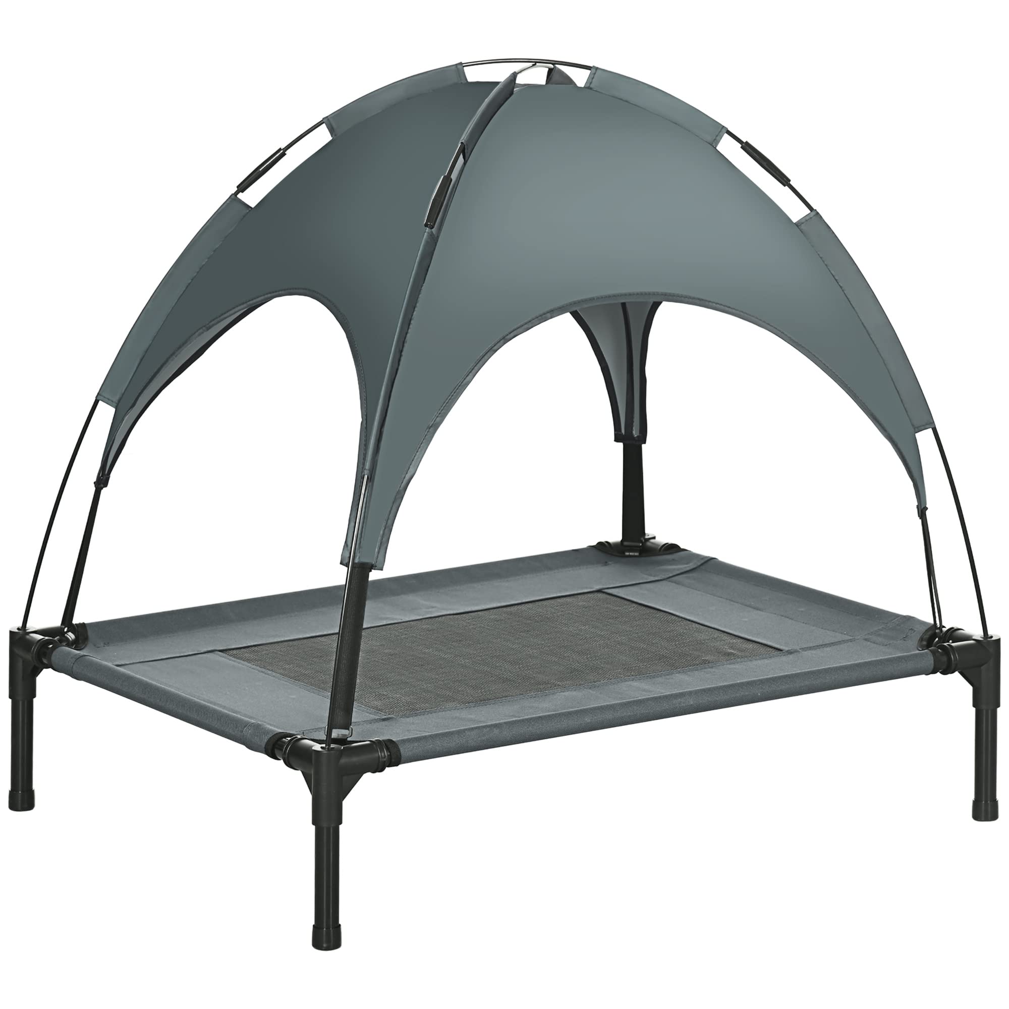 PawHut 76cm Elevated Dog Bed Cooling Raised Pet Cot UV Protection Canopy Grey