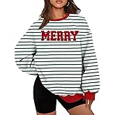 FASHGL Christmas Sequins Sweatshirts Women Merry Glitter Patch Crewneck Sweater Xmas Long Sleeve Pullover Top