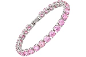 RIZILIA Round Cut Multi-Color CZ 18K Gold Plated Tennis Bracelet, 7"