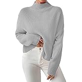 SunnyMelody Womens Cropped Turtleneck Sweater Fall Winter Spring 2025 Trendy Cute Mock Turtle Neck Cozy Soft Ribbed Knit Lightweight Long Sleeve Crop Knitted Pullover Sweaters Jumper Grey XS
