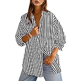 Cicy Bell Womens Oversized Striped Button Down Shirts Boyfriend Long Sleeve Collared Work Blouses