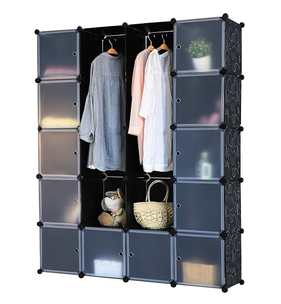 Kronenburg Regalsystem Steckregal Schrank Regal Kleiderschrank Garderobe - 184 x 148 x 37 cm - Schwarz Dekor
