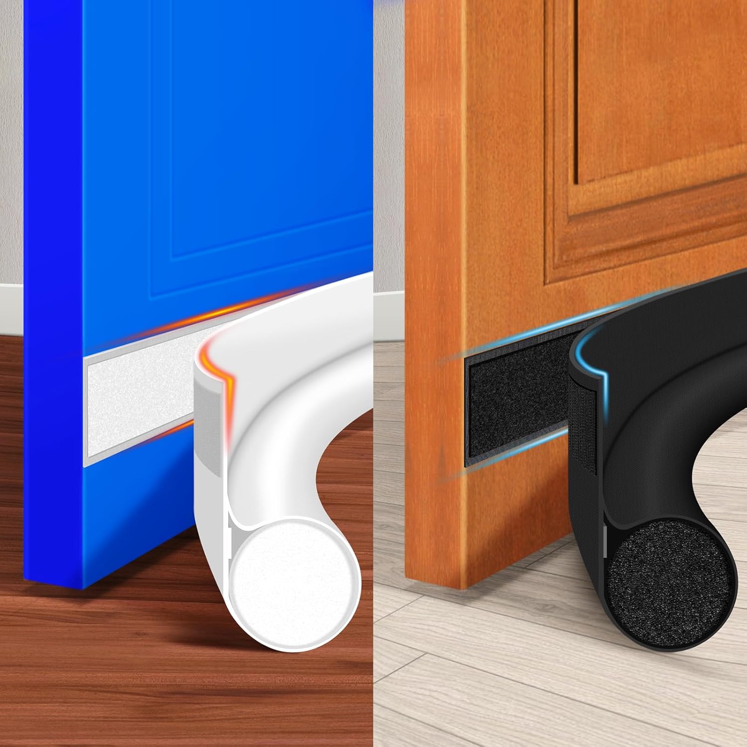 Draft Stoppers - HomeProtect Door Draft Stopper 2Pack, Block Cold Air, Noise Odor and Light, Black and White, Strong Adhesive Soundproof Door Blocker