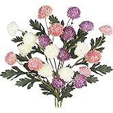 GhuaH 3 Pcs Fake Mums Artificial Flowers for Decoration Faux Kiku Flowers Floral Stems Pom Pom Fake Mums Balls Small Silk Chrysanthemum for Vase Indoor Home Decor Arrangement Table Centerpiece