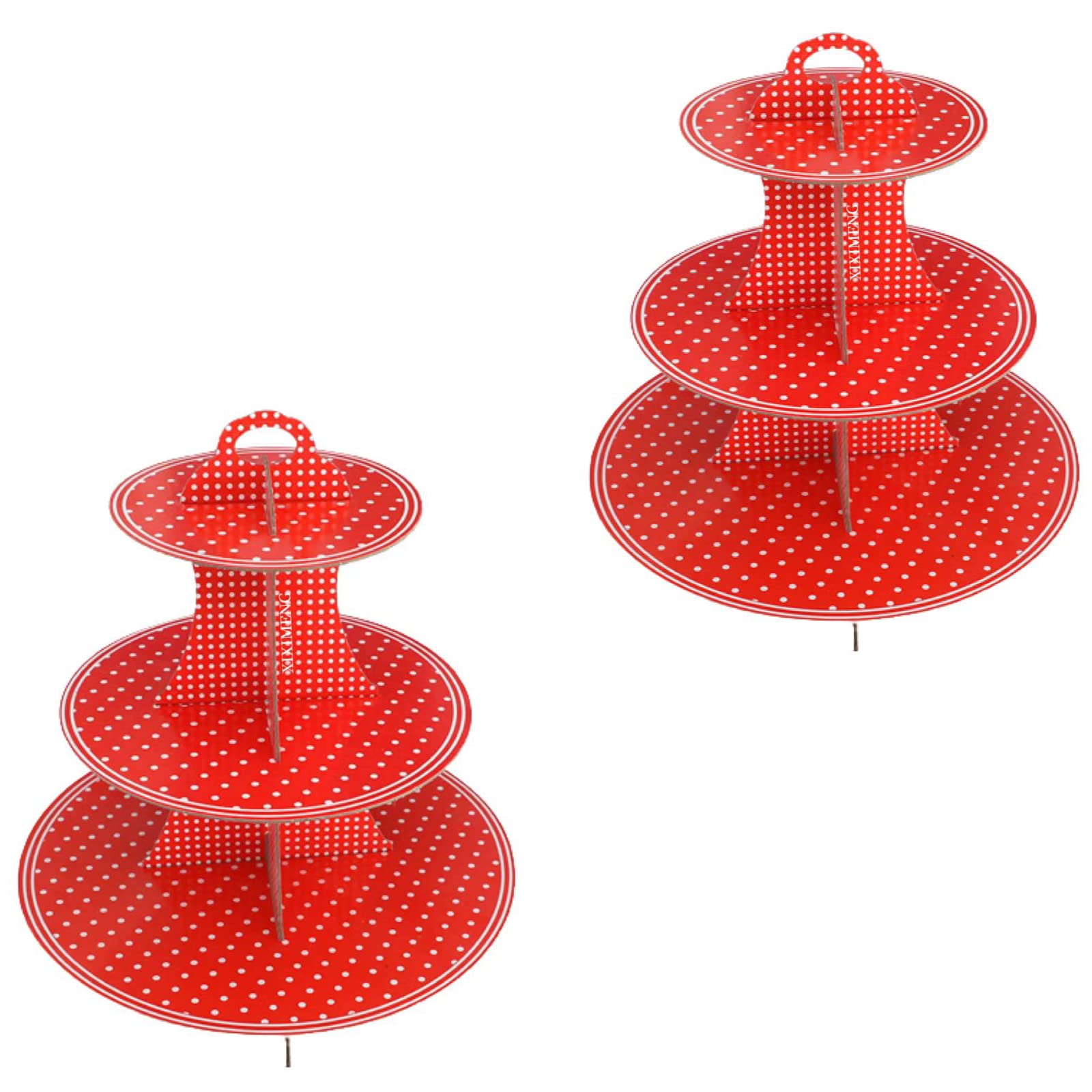 XIXIMENG 2 PACK Cardboard Cupcake Stand 3- Tier lace edge Dessert Stand, Cardboard Cupcake Stand (L-Polka Dot Red)