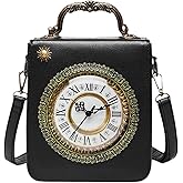 Clock Shaped Purse Women Classic Retro Handbag Crossbody Messenger Shoulder Bag Embroidered Unique NoveltySquare Bag