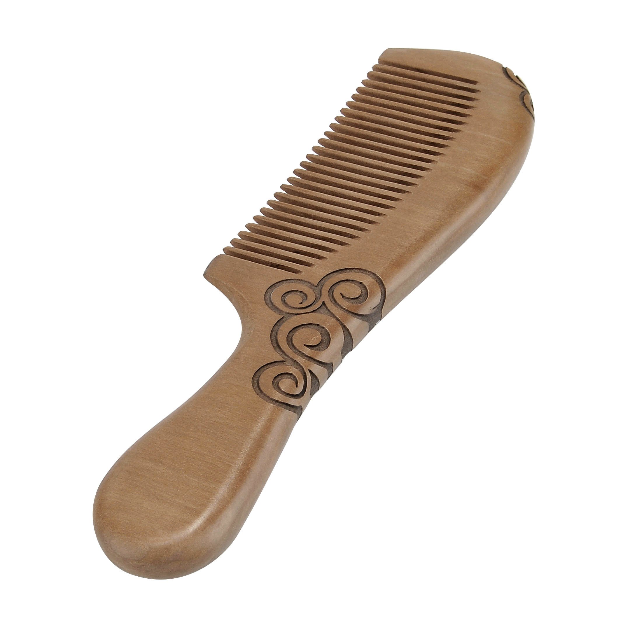CCbeauty Handmade Peach Wood Comb Anti-Static Moon Shaped Hair Care Comb and Rounded Handle Wooden Comb Fine Tooth Comb Set