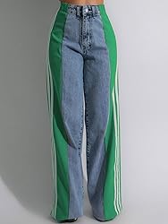 Angsuttc Wide Leg Denim Pants High Waist Patchwork