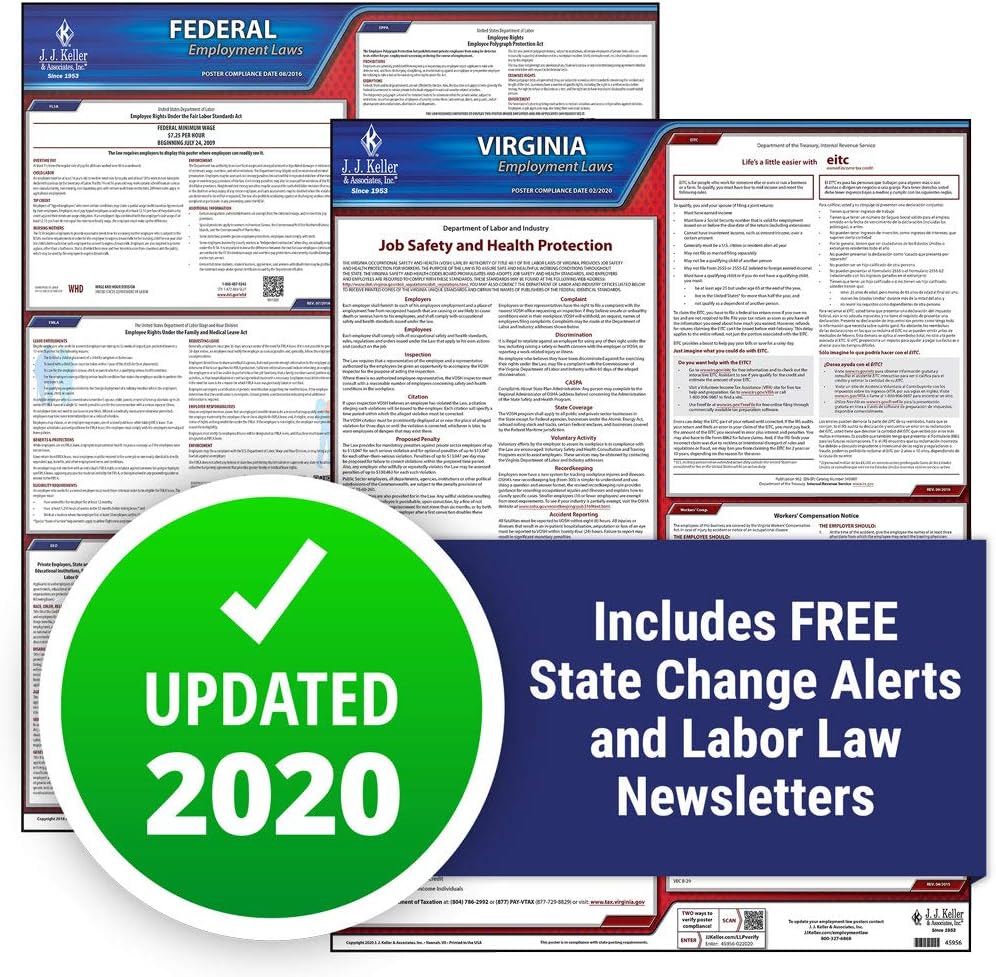 2020 Virginia State and Federal Labor Law Poster Set (English, VA State) - OSHA Compliant Laminated Posters - Includes FFCRA Poster