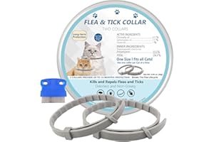 PUBAMALL Flea and Tick Collar for Cats, 2 Pack Flea Collar for Cats, Offers 12 Months Protection, Waterproof, Adjustable, One Size Fits All Cat