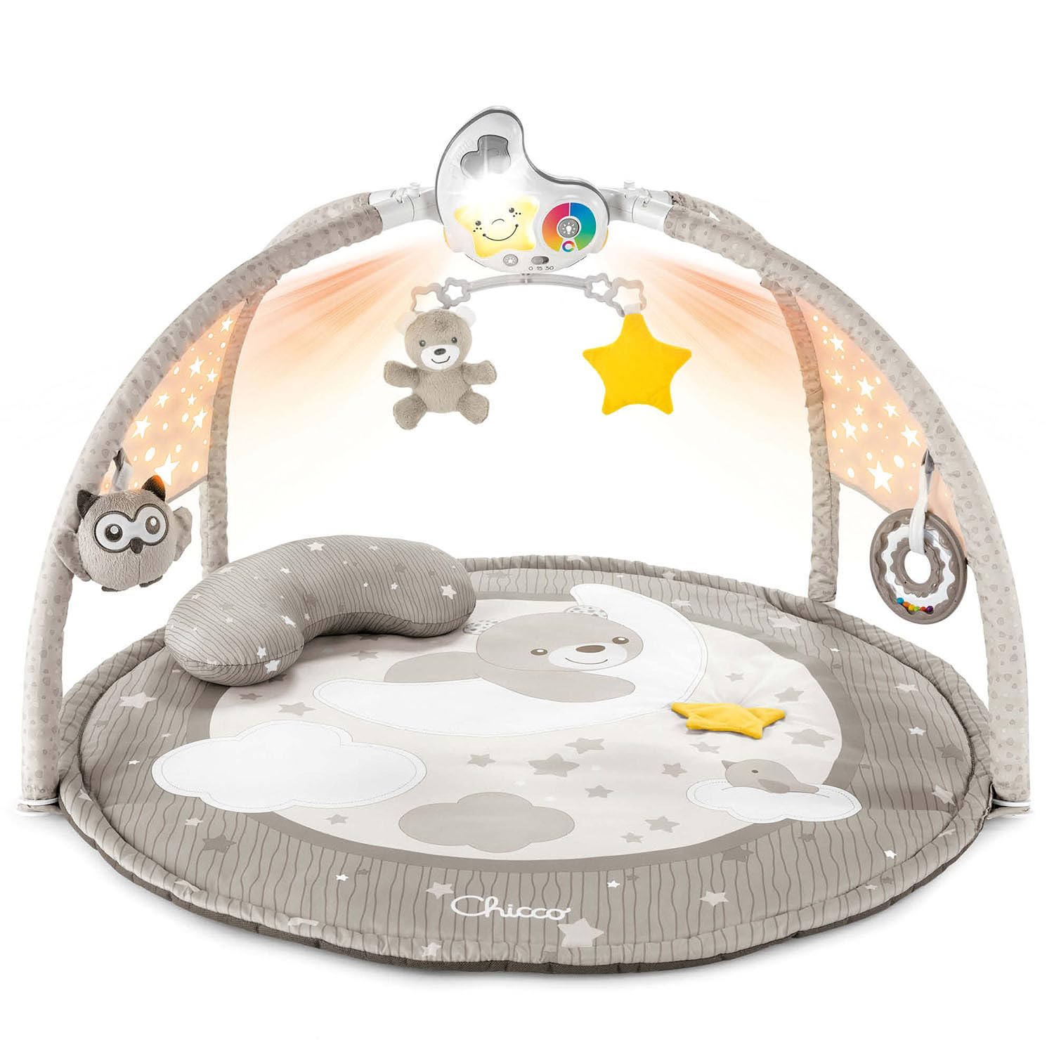 Chicco Enjoy Colours, Baby Gym 3in1 Beige, Multifunction Electronic Toy with Play Mat, Star Projector, Removable Night Light and Relaxing Music – Baby Toys 0+ Months
