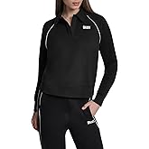 DKNY Women's Hd Logo Piped Track Raglan Polo Sweatshirt