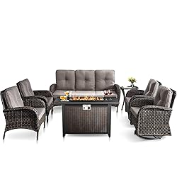 HUMMUH 7 Piece Patio Furniture Set with Fire Pit