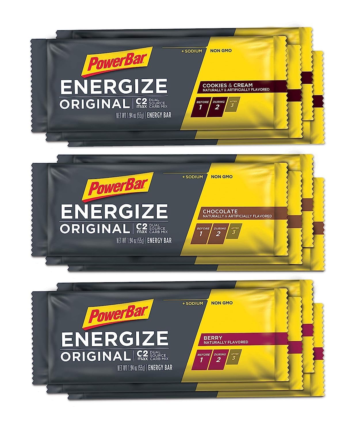 PowerBar Energize Original – ‘The Original’ Energy Bar for Endurance & Team Sports Athletes – Fueling Champions for 30+ years: 12 x 55g Bars - Variety Pack