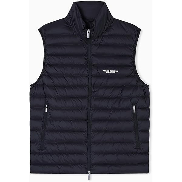 Armani Exchange Men's Zip Up Camo Jacquard Puffer Vest, Deep Navy
