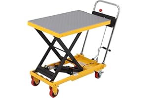 JustSmart Hydraulic Lift Table Cart with Release Rod 500 LBS Capacity 28.5" Height, Elevating Hydraulic Cart with 4 Wheels and No-Slip Pad, Manual Single Scissor Lift Table - Yellow