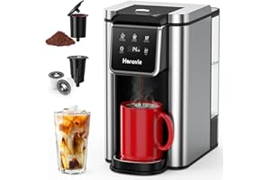 Horavie Single Serve Coffee Maker for K-Cup Pod and Grounds, Hot and Iced Coffee Maker, 6 to 14oz Brew Sizes, 50oz Removable Reservoir, Strong Button Feature, Fit 6.5" Mugs, Stainless Steel, Black