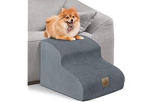 Mestuel Dog Stairs for Small Dogs, 2-Tiers Small Dog Stairs Foam Dog Ramp Steps for Indoor, Pet Stairs Ramp, Dog Stairs Gentle Slope with Nonslip Bottom and Washable Cover, Gray