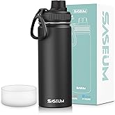 SASEUM Kids Sport Water Bottle 18oz Stainless Steel Double Wall Vacuum Thermal Mug with Leak Proof Spout Lids, Wide Mouth Metal Insulated Water Jug for Gym and Travel,Black