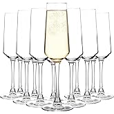 QOWOEO 12 Pieces Champagne Glasses, 8.5 OZ Elegant Champagne Flute with Long Stem, Perfect for Wine Tasting, Weddings, Parties, House Warming, Clear