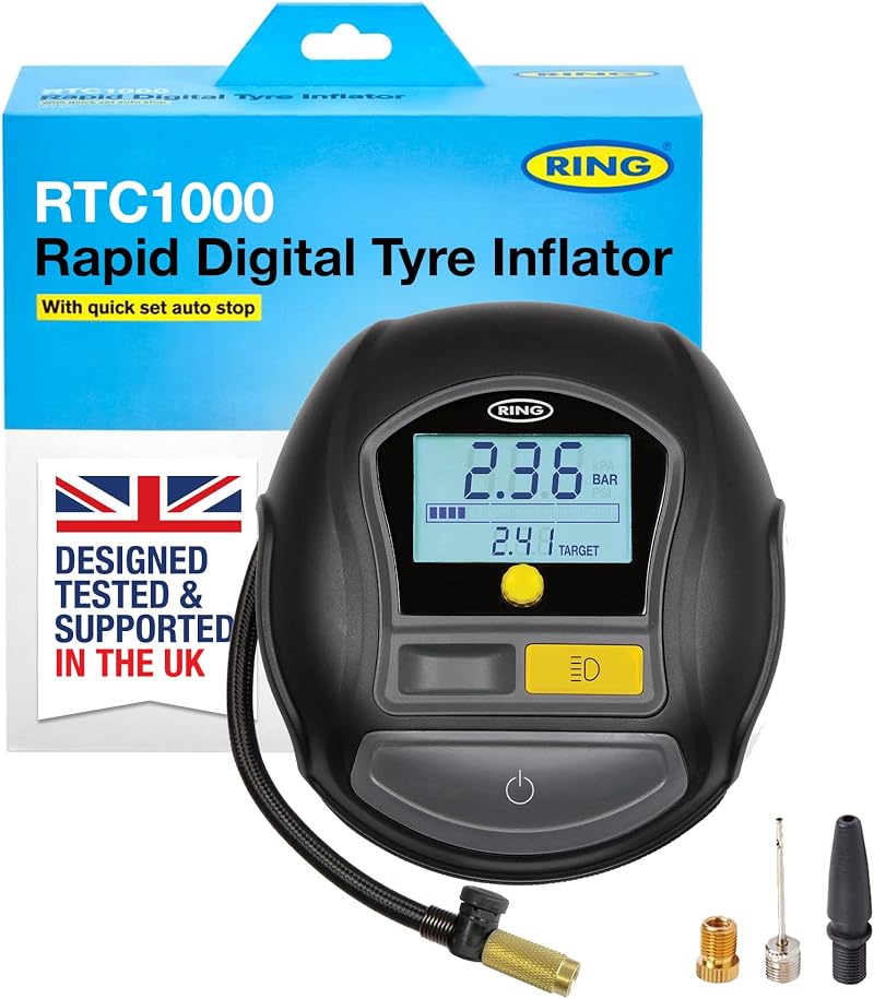 RING TyreInflate 1000 Rapid Digital Tyre Inflator Air Compressor PSI BAR kPa