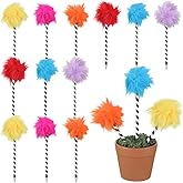 Sayglossy 12 Pcs Tree Pompom Pen Colorful Fluffy Ball Pens Cute Fuzzy Pom Pom Pens Gift for 100th Day of School Office, Rose, Orange, Yellow, Purple, Red, and Blue(Black and White)