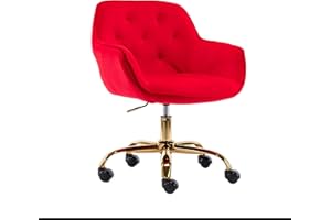 ZOBIDO Comfy Home Office Task Chair with Wheels, Cute Modern Upholstered Velvet Back Adjustable Swivel Vanity Desk Chair, for Women,for Girls, Living Room, Bedroom(red)