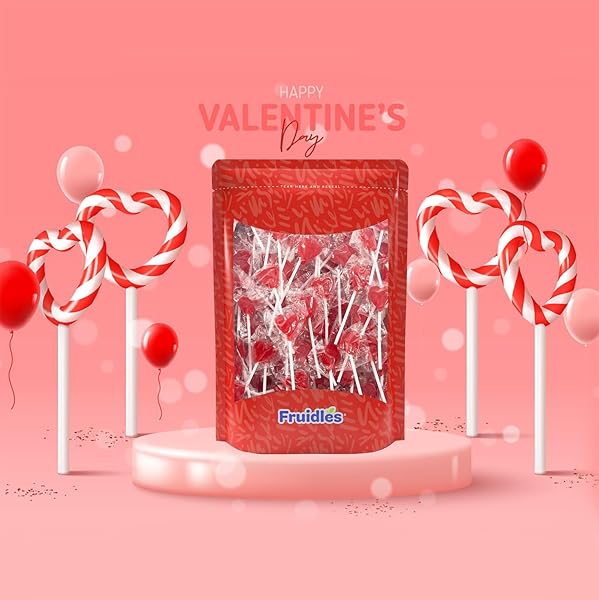 FRUIDLES 300-PACK LOLLIPOPS MINI RED HEART SHAPED STRAWBERRY FLAVORED LOLLIPOP, INDIVIDUALLY WRAPPED, 5G LOLLIPOPS 5 POUNDS BULK