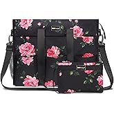 TOPDesign Utility Water Resistant Tote Bag with 22 Pockets, Top Zipper Closure & Thick Bottom Support, for Working Women