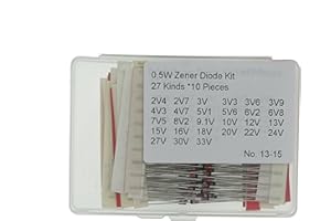 MERICDA 27values*10=270PCS BZX55C Series 0.5W DO-35 Zener Diode Assortment Kit (2V4 2V7 3V 3V3 3V6 3V9 4V3 4V7 5V1 5V6 6V2 6V8 7V5 8V2 9.1V 10V 12V 13V 15V 16V 18V 20V 22V 24V 27V 30V 33V)