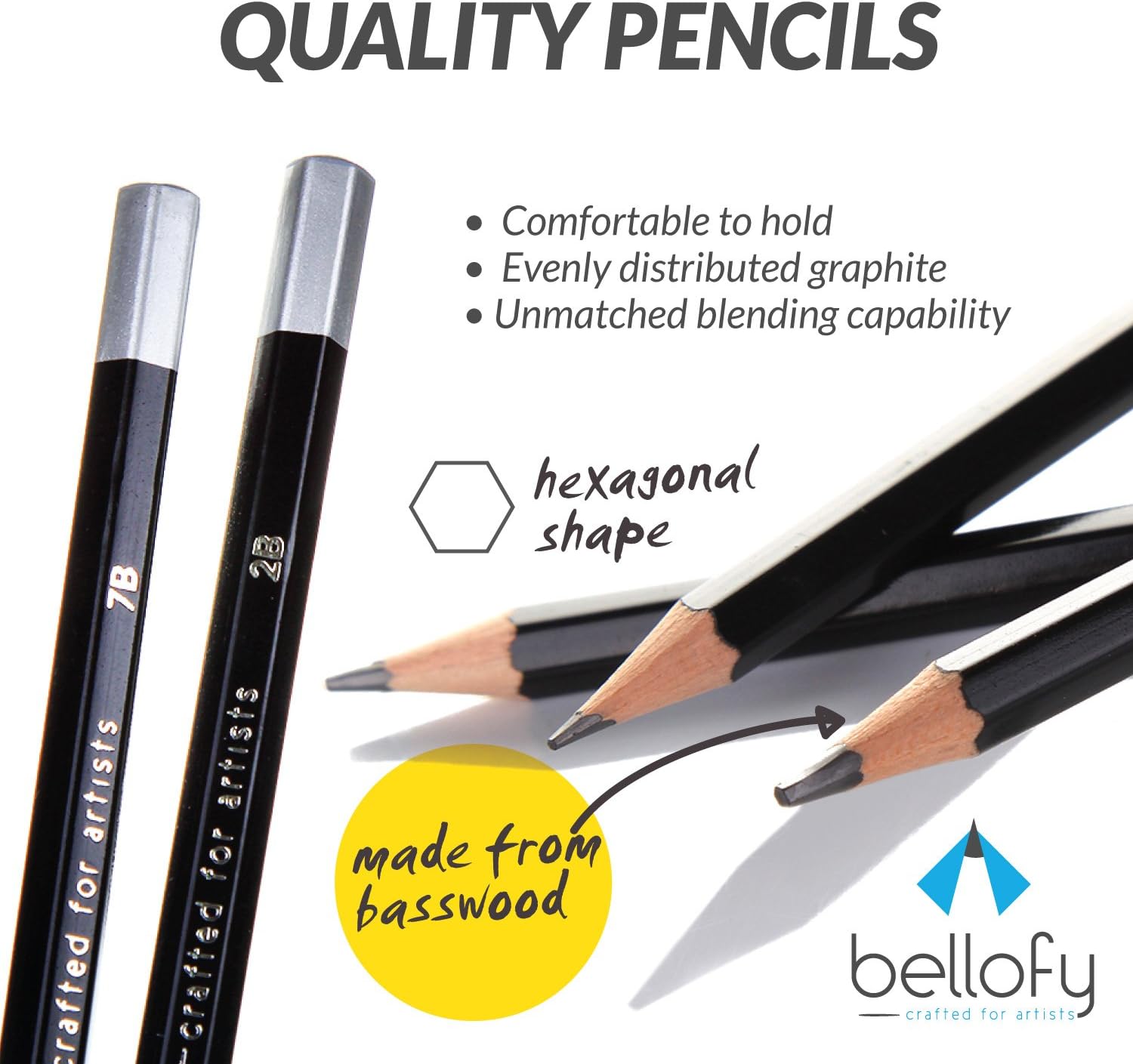 Bellofy 12 Drawing Pencils - Art Pencils Sketch Travel Set Artists Drawing Kit - 9B, 8B, 7B, 6B, 5B, 4B, 3B, 2B, B, HB, F, H - Precision Graphite Pencils for Adults & Kid Artists : Office Products