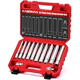CASOMAN 12 PCS 3/8-Inch &amp; 1/2-Inch Drive Extra Deep Socket Set with Storage Case, 6 Point, 8mm to 19mm, Metric, CR-V, Include Adapters