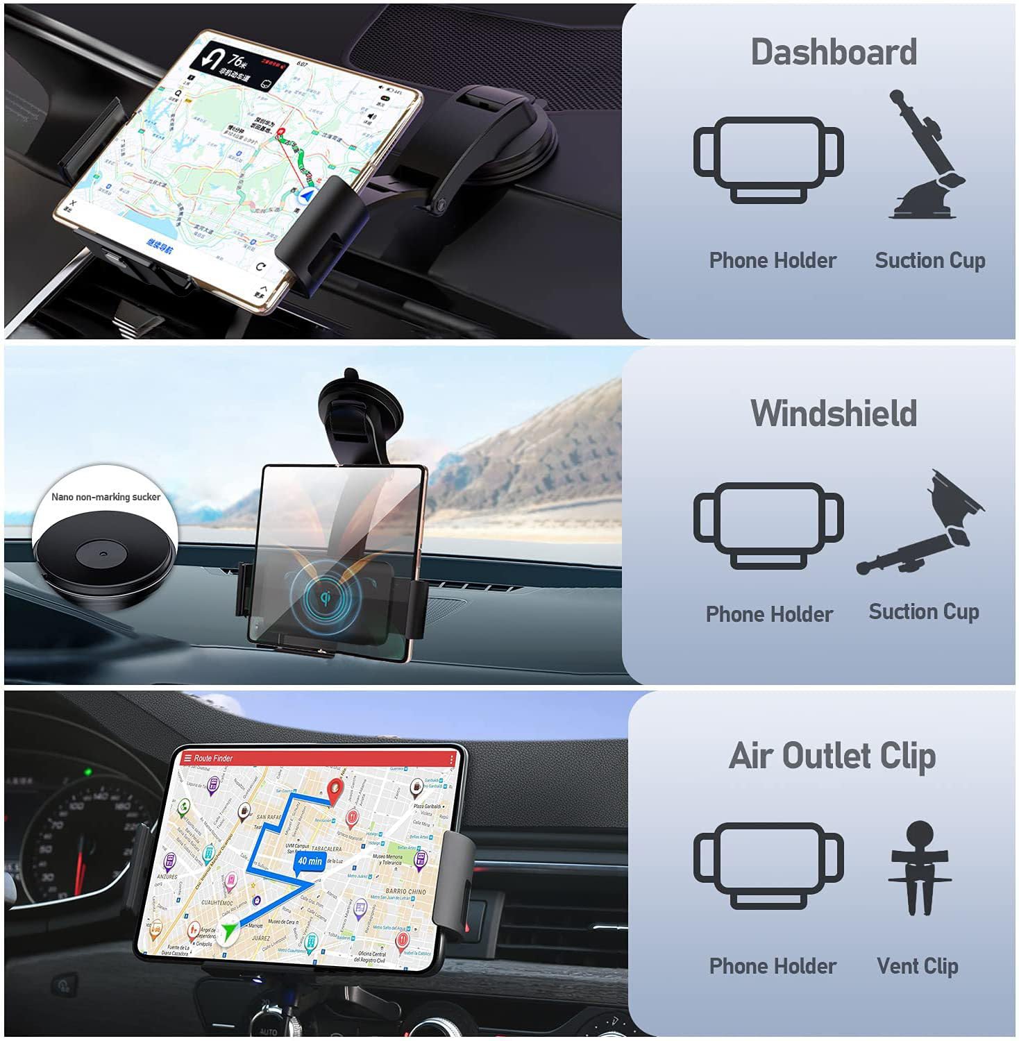 DearHot 15W Qi Wireless Car Charger Mount Holder Compatible for Samsung Galaxy Z Fold7 Fold6 Fold5 Fold4 Fold3 Fold2 Fold 4.3in-6.9in Phone Auto Clamp Fast Charger