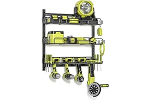 Amoowis Power Tool Organizer Wall Mount, 5 Min Fast Assembly ＆ Max 35lb Load, 4 Slots 3 Layer Heavy Duty Metal Cordless Power Dill Holder Wall Mount Utility Shelf in Garage/Pegboard/Workshop