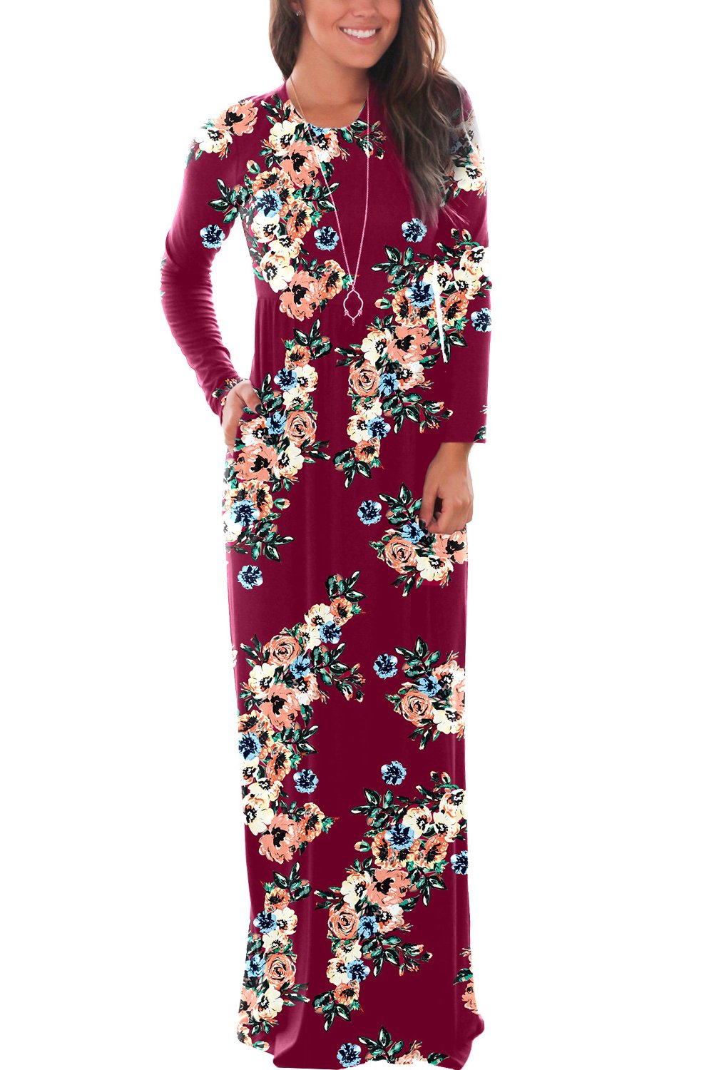 DawnRaid Swing Maxi Dresses Long Sleeve Long Casual Dresses for Women Full Length Floral Dress