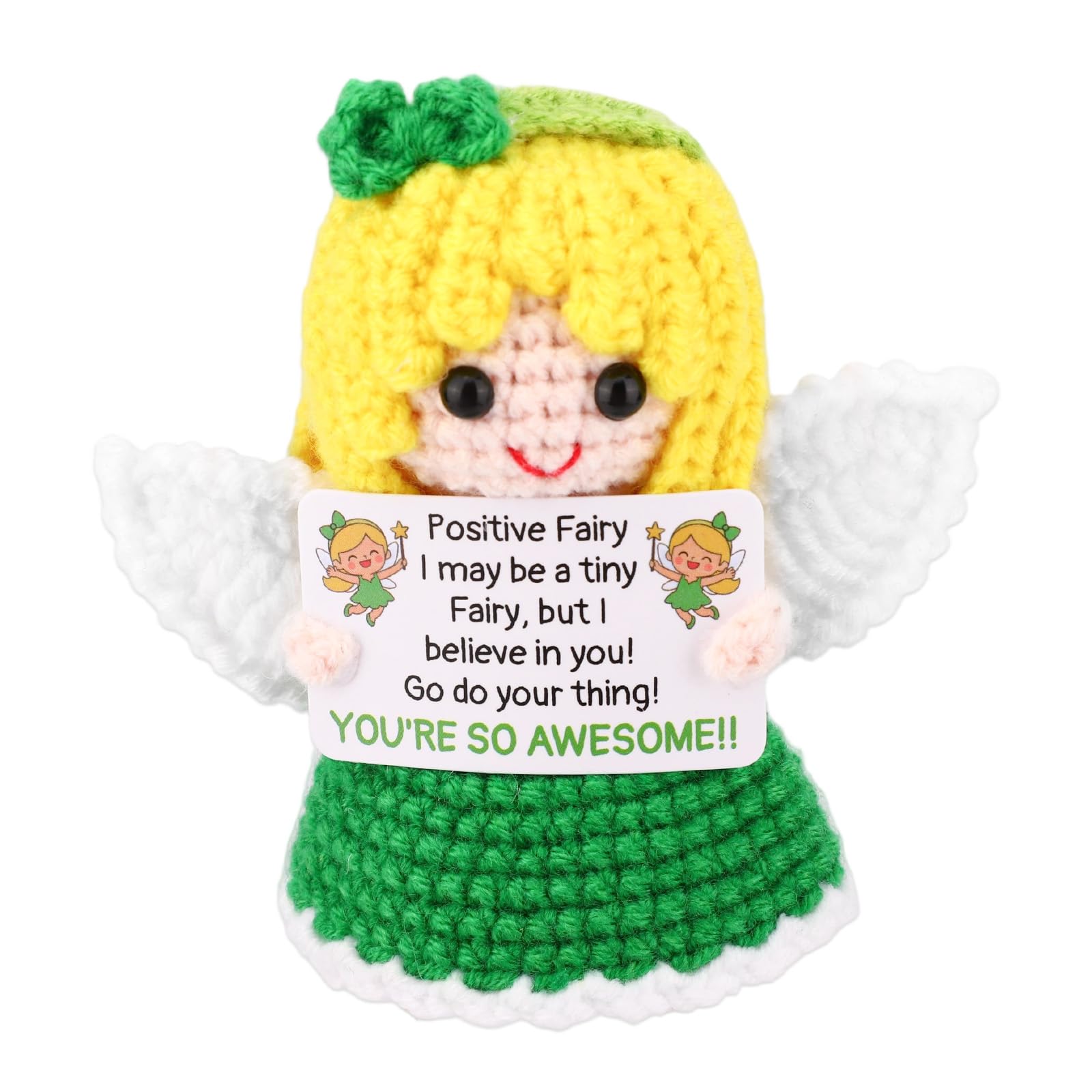 Crochet Fairy Doll, 9x7x6cm/3.54x2.76x2.36in Adorable Emotional Knitted Fairy Flower Dolls with Encouraging Support Card Funny Positive Toy for Encouragement & Accompany (Regular Style)