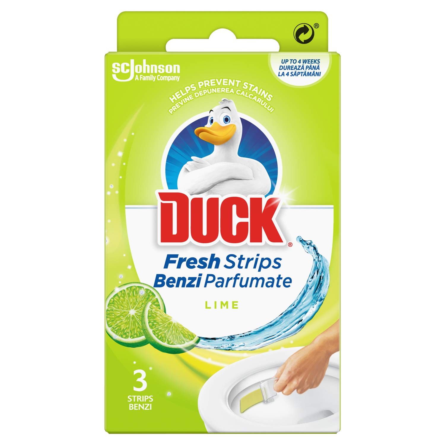 Duck Toilet Fresh Strips, Toilet Bowl Cleaner & Descaler, Lime, 3 Strips