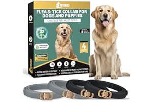 YOTANGO 4 Pack Flea Collar for Dogs, 32 Months Flea and Tick Prevention for Dogs, Waterproof Dog Flea Collar, Dog Flea and Tick Treatment, Adjustable Flea and Tick Collar for Dogs Puppy-Black&Gray