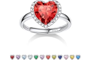 BESTYLE 925 Sterling Silver Birthstone Rings for Women Girls with Clear 2ct Heart/Round/Teardrop/Square Crystal, Solitaire Diamond Halo Open Bands Cubic Zirconia Rings Adjustable Size#6-#12