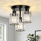 ROTTOGOON Crystal Semi Flush Mount Ceiling Light, 3-Light Modern Close to Ceiling Light Fixtures, Black Kitchen Light Fixture with Crystal Shade, Farmhouse Light Fixture for Hallway Living Room