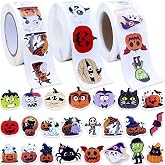 HOXBUR 1500Pcs Halloween Stickers, 3Rolls Pumpkin Ghost Roll of Stickers | Cute Halloween Stickers Roll for Kids Adults Halloween Party