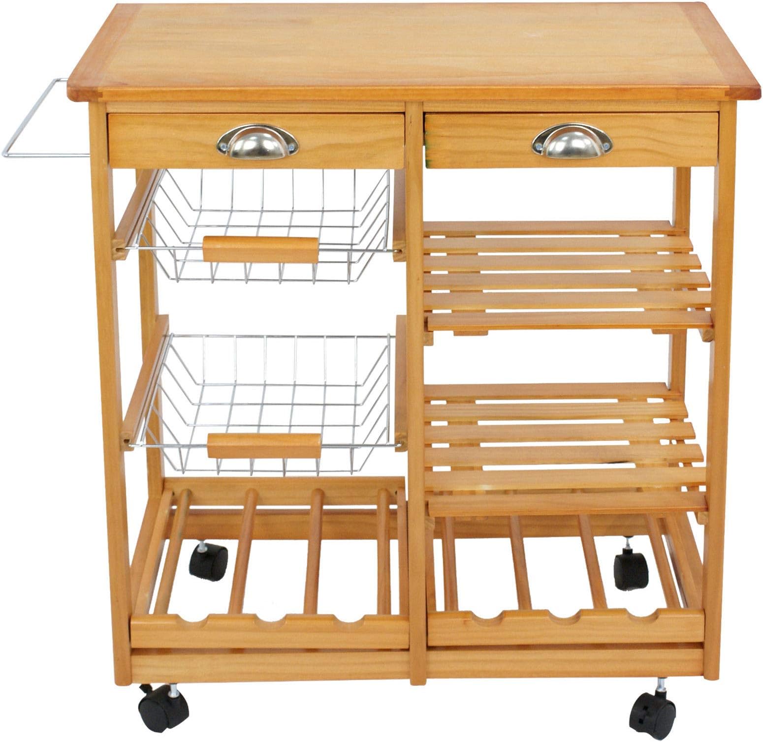 Galapagoz Kitchen Cart Island Rolling Portable Home Dining Wooden Storage Trolley Modern Cabinet US