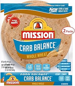Mission Carb Balance, Whole Wheat, Burrito Size, 8 Per Package, (Pack of 2)