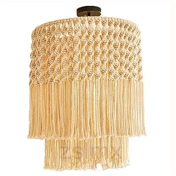 Zslmx Wedding Decor Macrame Lampshade With Double Fringed