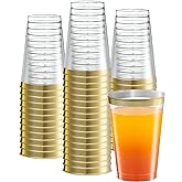 PLASTICPRO Disposable 12 oz Crystal Clear Plastic Tumblers With Gold Rim for Party's & Weddings pack of 50