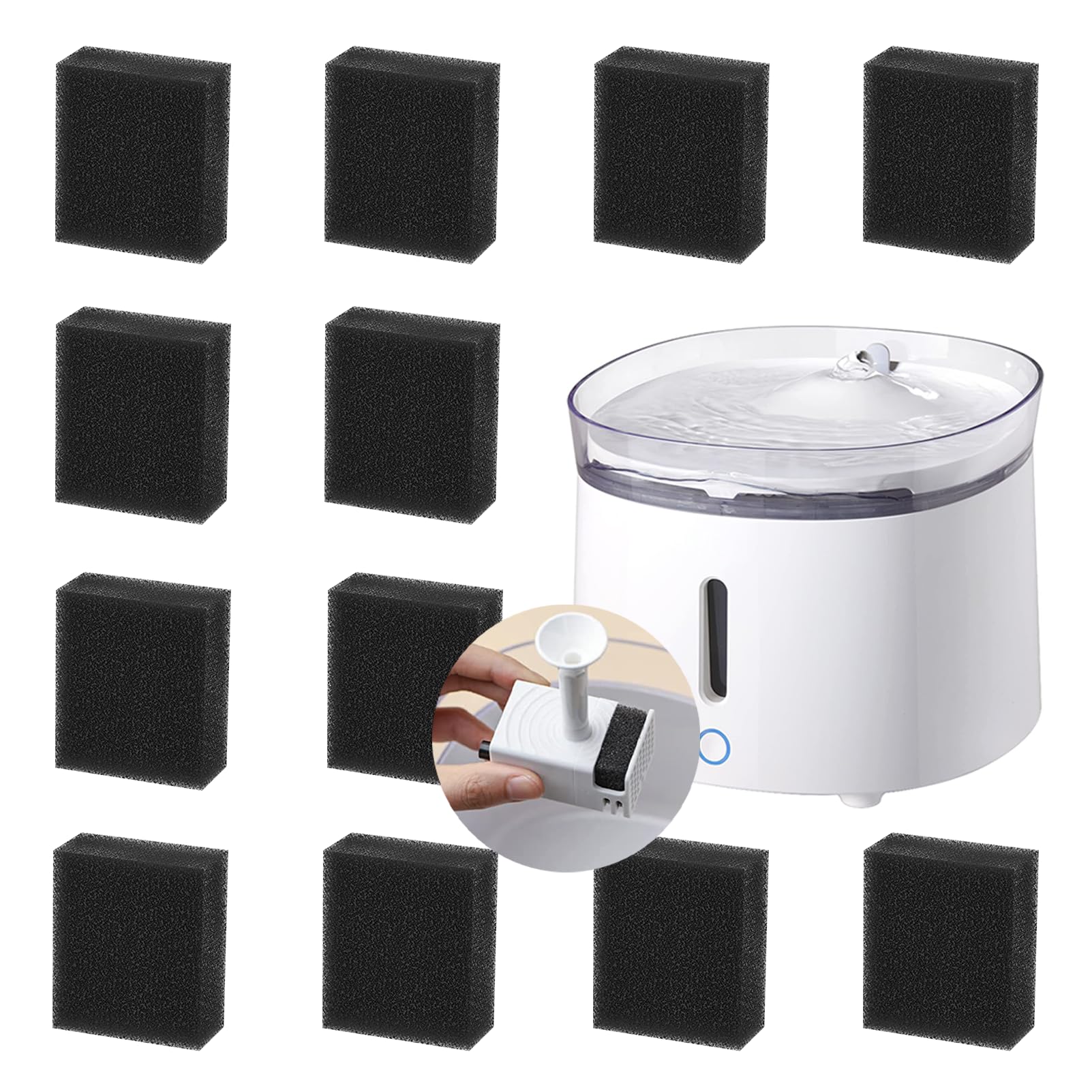 12 Pieces Foam Filter for Water Fountain Sponge for Animals, Replacement Foam Filter for Cat Water Fountain