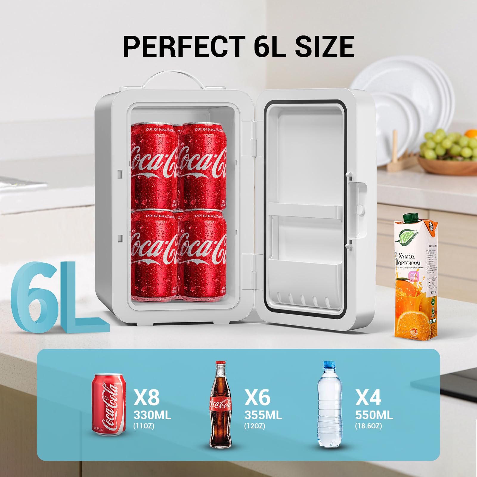 SUAVO Mini Fridge for Bedroom Skincare Fridge 6L/8 Cans Small Refrigerator Compact Refrigerator 110V AC/12V DC Portable Cooler and Warmer for Skin Care Cosmetic Beverages Drinks, Office Dorm and Car - Image 3