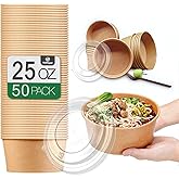 TOPtoper 50 Pack 25 Oz Large Paper Bowls with Lids, Disposable Soup Serving Bowls Bulk Party Supplies for Hot/Cold Food, Soup (25 OZ)