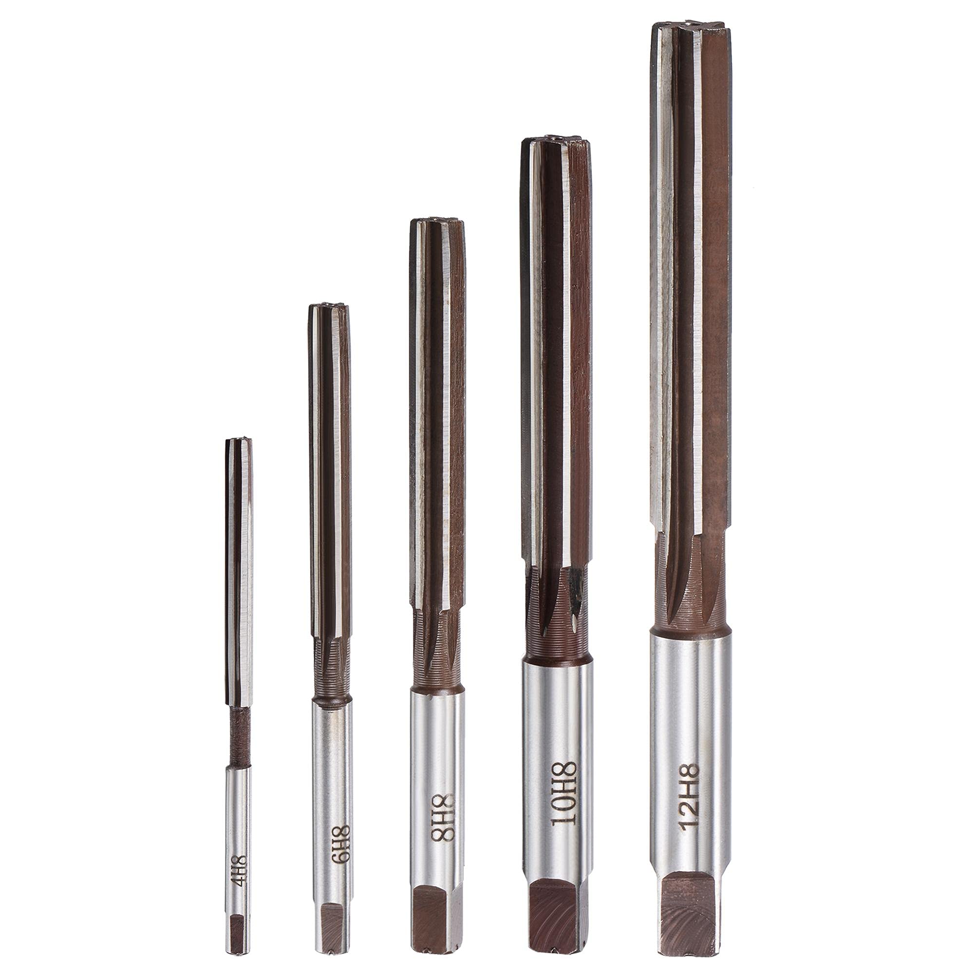 sourcing map Hand Reamers Set 4mm 6mm 8mm 10mm 12mm H8 Accuracy Alloy Tool Steel 6 Flutes Straight Shank Milling Cutter Tool 5pcs